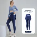 Leggings de yoga 2 en 1 azul ballena con bolsillo lateral de malla para entrenamiento - S / Bottoms / Azul Ballena