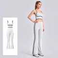 Completo yoga bianco professionale due pezzi con leggings a zampa e bordi a contrasto - Taglia S / Top e Pantaloni / Bianco + Bianco