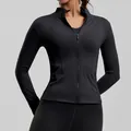 Women's slim fit full zip yoga jacket in breathable black fabric - S / Tops / Black