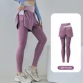 Mallas de yoga violeta crema bicolor con falda integrada y bolsillo lateral práctico - S / Bottoms / Púrpura Cremoso