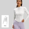 Professional slim fit white yoga jacket featuring a double zipper design and side pockets - S / Tops / White