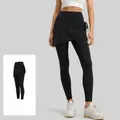 Slimming black drawstring ruffled yoga skirt leggings fake two-piece sports pants for women - S / Bottoms / Starry Black