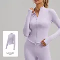 Lavender slim-fit double zipper yoga jacket for women with long sleeves and thumbholes - S / Tops / Changrong Purple