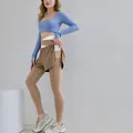 Leggings da yoga bicolore due pezzi in marrone cacao con tasca laterale in rete - colore cacao