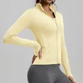 Slim fit pale yellow breathable zip-up yoga sports jacket with thumb holes for women - S / Tops / Sunny Yellow