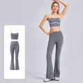 Set yoga grigio sale marino con top a canotta e leggings svasati elasticizzati a vita alta - Taglia S / Top e Pantaloni / Grigio Sale Marino + Grigio Sale Marino