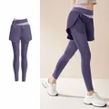 Leggings da yoga due pezzi viola melanzana con pantaloncini e tasche laterali in rete - Viola Melanzana