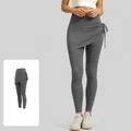 Comfortable yoga skort leggings with side drawstring in sea salt grey color for fitness - S / Bottoms / Sea Rock Grey