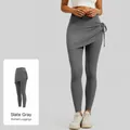 Comfortable yoga skort leggings with side drawstring in sea salt grey color for fitness - S / Bottoms / Sea Rock Grey