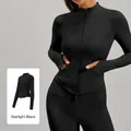 Slim fit double zipper yoga running sports jacket with side pockets in starry black - S / Tops / Starry Black