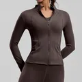 Veste de yoga sport marron foncé respirante avec design ligne de sirène ajusté pour femme - Café distillé