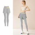 Leggings yoga grigi design due in uno con vita incrociata e gonna per donna - Grigio Rinoceronte