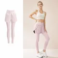 Legging da yoga due pezzi rosa conchiglia per donna per corsa e fitness in palestra - Rosa Conchiglia