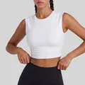 Professional white athletic cropped tank top for yoga and fitness, sleeveless workout shirt - S / Tops / White