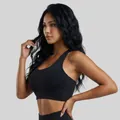 High-stretch black yoga sports bra with supportive fixed cups for gym workouts - S / Tops / Starry Black