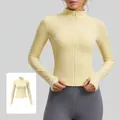 Slim fit sunshine yellow striped yoga jacket with stand collar and thumbhole long sleeves - Sunny Yellow