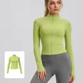 Professional slim fit ribbed yoga jacket with stand collar and thumb holes in apple green - Apple Green