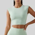 Premium mint green sleeveless athletic crop top sports bra for women gym fitness yoga - Light Green
