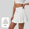 High-waisted white pleated sports skirt for tennis and running with hidden pockets - S / Bottoms / White