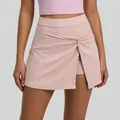 Light pink high waist sports skort with stylish front twist knot and anti-exposure liner - S / Bottoms / Shell Pink