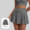 High-waisted athletic pleated tennis skort with inner shorts in Sea Rock Grey color - S / Bottoms / Sea Rock Grey