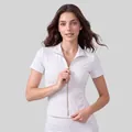 Nauwsluitende witte yoga top voor dames met korte mouwen en een chique gouden ritssluiting - S / Tops / Wit