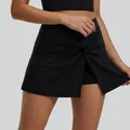 Black high-waisted sports skirt with front twist knot and inner shorts for tennis yoga - S / Bottoms / Starry Black