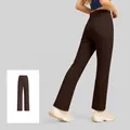 High waist straight leg yoga pants in distilled coffee brown with back pocket detail - S / Bottoms / Distilled Coffee