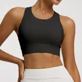 High-impact black sports bra with racerback design for yoga and fitness - S / Tops / Black