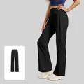 High-waisted wide-leg yoga pants with back pocket for women in stellar black color - S / Bottoms / Starry Black