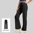 Yoga-broek met hoge taille en wijde pijpen met achterzak in de kleur sterrenzwart - S / Bottoms / Sterrenzwart
