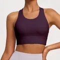 Professional dark purple high impact racerback sports bra for gym fitness and yoga training - S / Tops / Dark Plum Purple