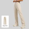 Minimalistische off-white yogabroek met hoge taille en wijde pijpen voor dames - S / Bottoms / Waterkastanje Wit