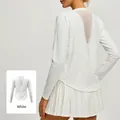 Premium women's white breathable yoga long sleeve top with stylish mesh back detail - S / Tops / White