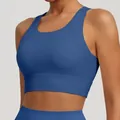 High-support blue sports bra for yoga and running with racerback design - S / Tops / Denim Blue