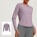Breathable loose long-sleeve yoga training top with mesh back in Grey Cherry Pink - S / Tops / Gray Cherry Pink
