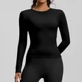 Maglia da yoga nera a maniche lunghe, t-shirt sportiva attillata per fitness e corsa - Taglia S / Top / Nero brillante