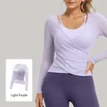 Long-sleeve mesh yoga top in lavender purple, two-piece breathable sportswear set for women - S / Tops / Wisteria Purple