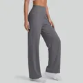 High waist wide leg yoga pants in dark grey minimalist soft lounge style for women - Sea Rock Grey (Petite)