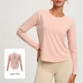 Light pink long-sleeve yoga top featuring a breathable mesh back panel for workout - S / Tops / Light Pink