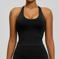 Sujetador deportivo de yoga negro sin mangas de alta elasticidad con almohadillas fijas para fitness - S / Tops / Negro