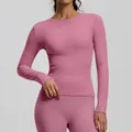 Top da yoga rosa a maniche lunghe slim fit per donna, abbigliamento sportivo - Rosa fagiolo