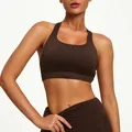 Premium chocolate brown nude-feel yoga sports bra with high elasticity and pads - S / Tops / Coffee