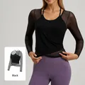 Breathable black mesh long-sleeved yoga top two-piece set for women's fitness sports - S / Tops / Starry Black