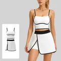 Two-piece white sports set with black linear trim for yoga and fitness - S / Top And Bottom / White
