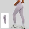 Pantaloni da yoga a vita alta color viola ipomea con tasca posteriore per fitness sport - Viola