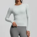 Top yoga a maniche lunghe slim fit con scollo rotondo grigio chiaro per sport - Azzurro