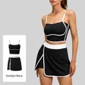 Black two-piece workout set with linear design for yoga and outdoor fitness running - S / Top And Bottom / Starry Black
