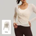 Ivory white breathable mesh yoga long sleeve top and tank top two-piece sport set - Ivory