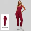 Leggings da yoga a vita alta effetto nudo color bordeaux dragon fruit per fitness - Frutta